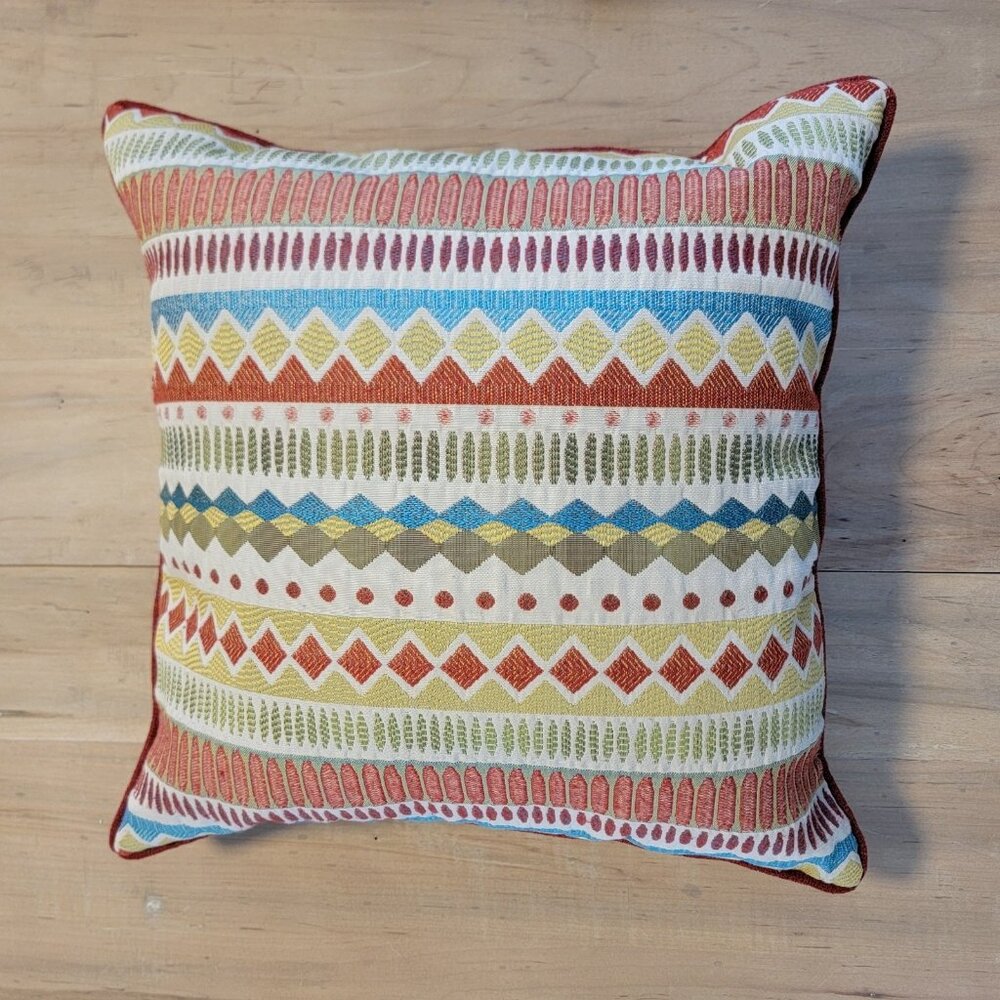 Pier 1 One Imports Square Throw Pillow 19x19 Red Yellow Striped Zip Closure